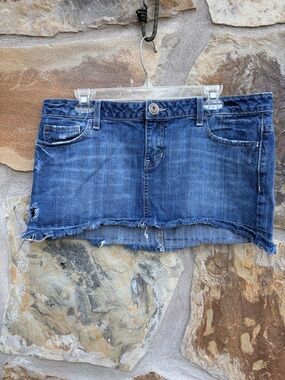 Vintage Aeropostale Denim Micro Mini Skirt Y2K Distressed 13/14 Festival Coastal